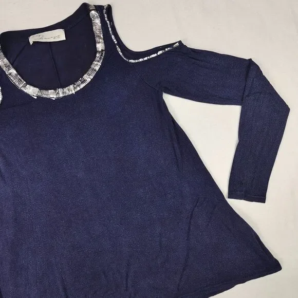 Vintage Havana Distressed Silver Trim Cold Shoulder Tunic Top Size S Y2K Flowy - Picture 4 of 9